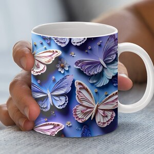 Butterfly Mug Wrap Design, Printable Butterfly Art, Purple Blue Butterflies, 11oz and 15oz Mug Design, Instant Download