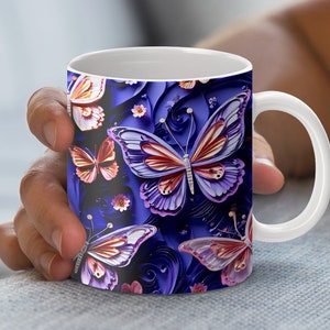 Whimsical Butterfly Mug Wrap, Digital Download Set, Purple/Pink Art, Instant PNG, Cute Gift Idea