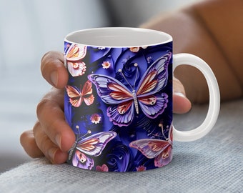Butterfly Mug Wrap: Purple & Pink Art, DIY Gift (Digital Download)