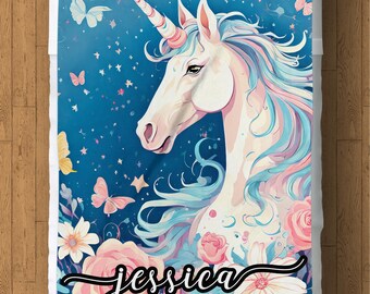 Manta polar de unicornio personalizada: diseño floral, decoración acogedora para el hogar