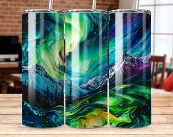 Norrskensglas med tumbler: 20 oz smal tumbler sublimeringsdesign (digital nedladdning i PNG)