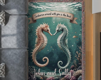 Kleurrijk zeepaardje, op maat geweven katoen, oceaandecor cadeau