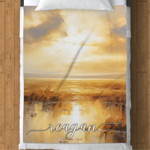 Personalized Custom Name Blanket, Fleece Blanket with Sunset Design, Cozy Warm Throw, Perfect Gift for Any Occasion, Unique Home Decor