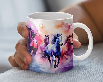 Watercolor Horse Mug Wrap Design: Equestrian Gift (Digital Download)
