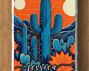 Manta polar personalizada de cactus: decoración desértica para el hogar