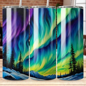 Northern Lights Scene, 20 oz Skinny Tumbler Sublimation Design, Straight and Tapered Wrap, Tumbler Wrap, Tumbler Png, Instant Download