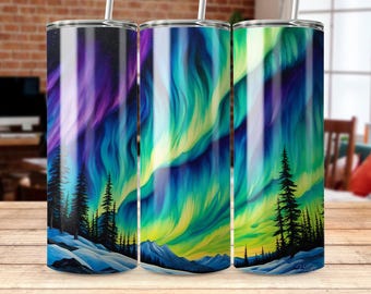 Northern Lights Tumbler Sublimation Design: 20 oz Skinny Wrap (Digital Download)