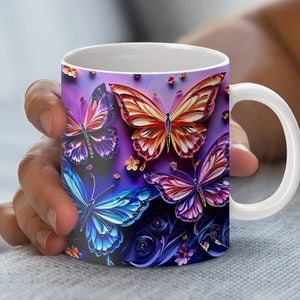 Dreamy Butterfly Mug Wrap - 11oz And 15oz Design - Colorful Butterflies - Instant Download PNG