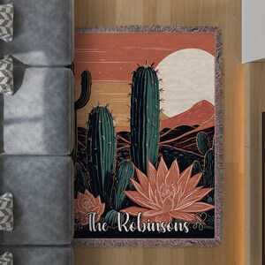 Cactus Desert Scene Blanket: Personalized Southwestern Woven Throw