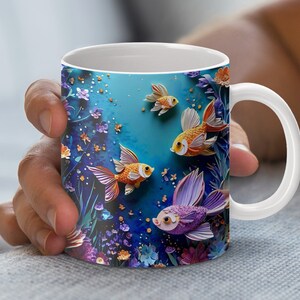 3D Fish Mug Wrap Design, Quilled Paper Art, Aquarium Fish PNG, Digital Download, Underwater Theme Mug Design, 11 and 15 oz Mug