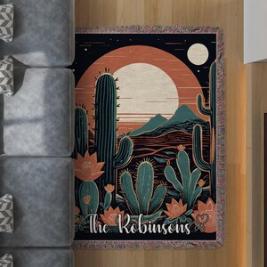 Cactus Sunset Woven Blanket: Southwestern Desert Personalized Throw