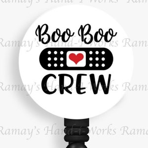 Fun Nurse Boo-Boo Crew White Retractable Nurse Badge Reel or a Carabiner Nurse Badge Reel, Lanyard Id Holder, Badge Reel
