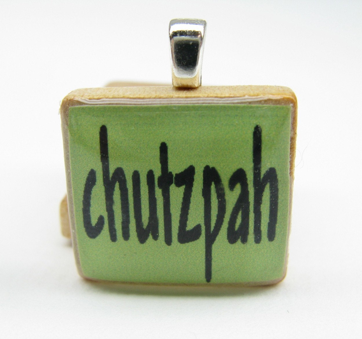 Hebrew Scrabble Tile Chutzpah White on Black 