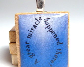 Chanukah - Hanukkah -  Scrabble tile pendant - miracle flame in blue