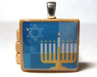 Chanukah - Hanukkah -  Scrabble tile pendant - Menorah