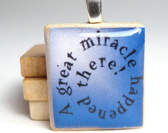 Chanukah - Hanukkah -  Scrabble tile pendant - miracle spiral in blue