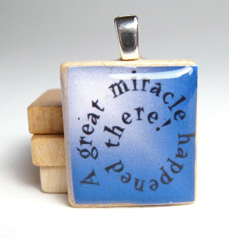 Chanukah Hanukkah Scrabble tile pendant miracle spiral in blue image 1