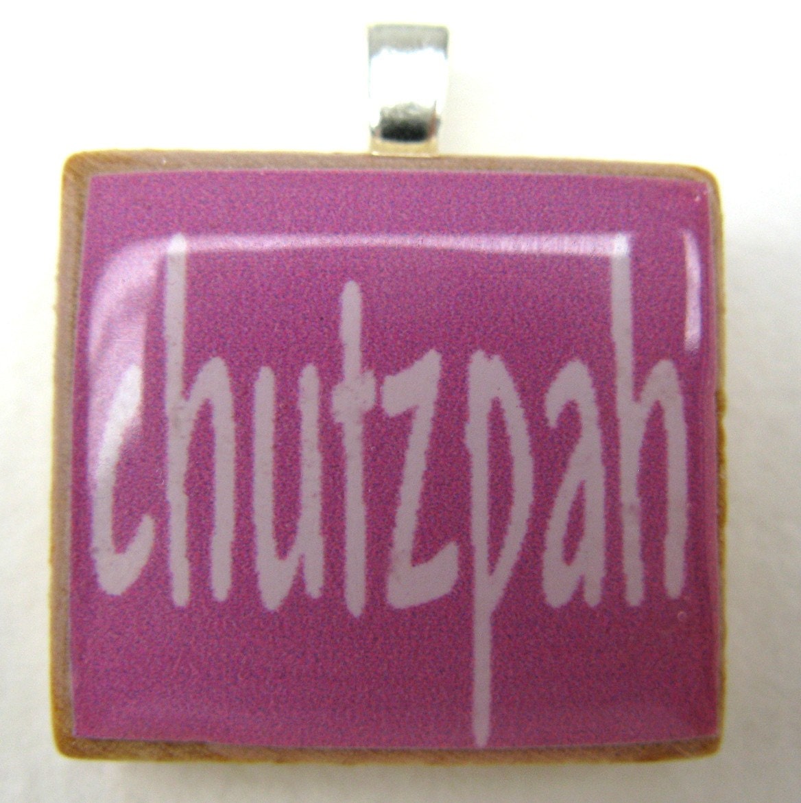 Hebrew Scrabble Tile Chutzpah Raspberry Pink 
