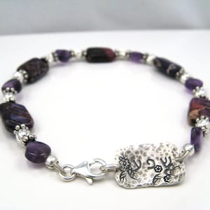 Affirmation bracelet shefa abundance purple amethyst and sterling silver Jewish jewelry Hebrew bracelet image 1