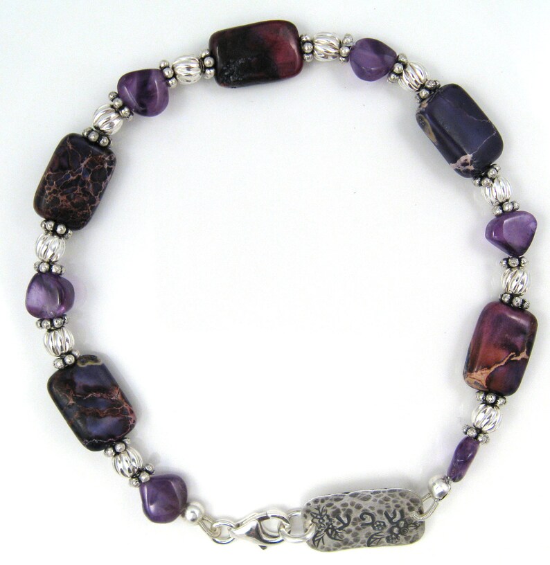 Affirmation bracelet shefa abundance purple amethyst and sterling silver Jewish jewelry Hebrew bracelet image 3