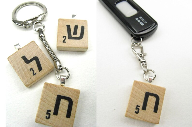 Hebrew Scrabble tile tallit clips with your initials image 4