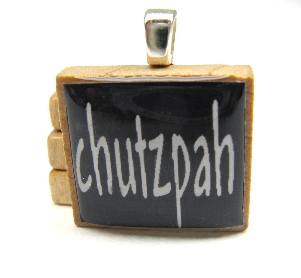 Hebrew Scrabble Tile Chutzpah White on Black 