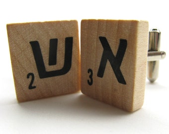 Hebrew Scrabble tile cuff links with your initials