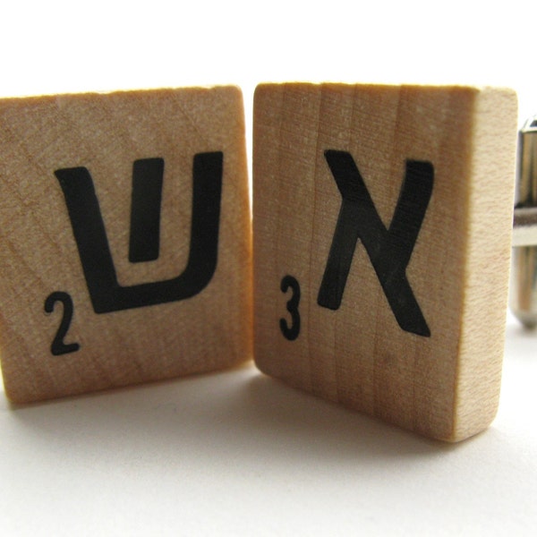 Hebrew Scrabble tile cuff links with your initials