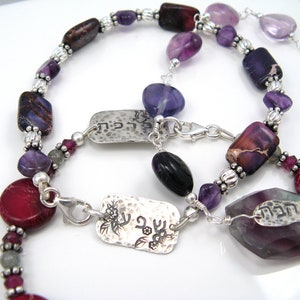 Affirmation bracelet shefa abundance purple amethyst and sterling silver Jewish jewelry Hebrew bracelet image 4