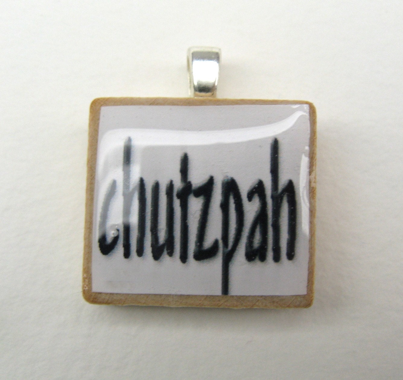 Hebrew Scrabble Tile Chutzpah White on Black 