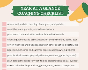 Liste de contrôle modifiable pour les entraîneurs de cheerleaders (coup d'oeil sur l'année), modèles de coaching, ressources pour coachs de cheerleaders, planificateur de coaching