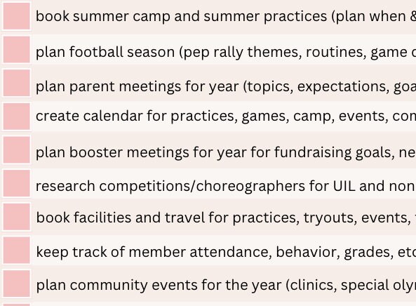 Editable Cheer Coach Checklist (year at a Glance), Coaching Templates ...