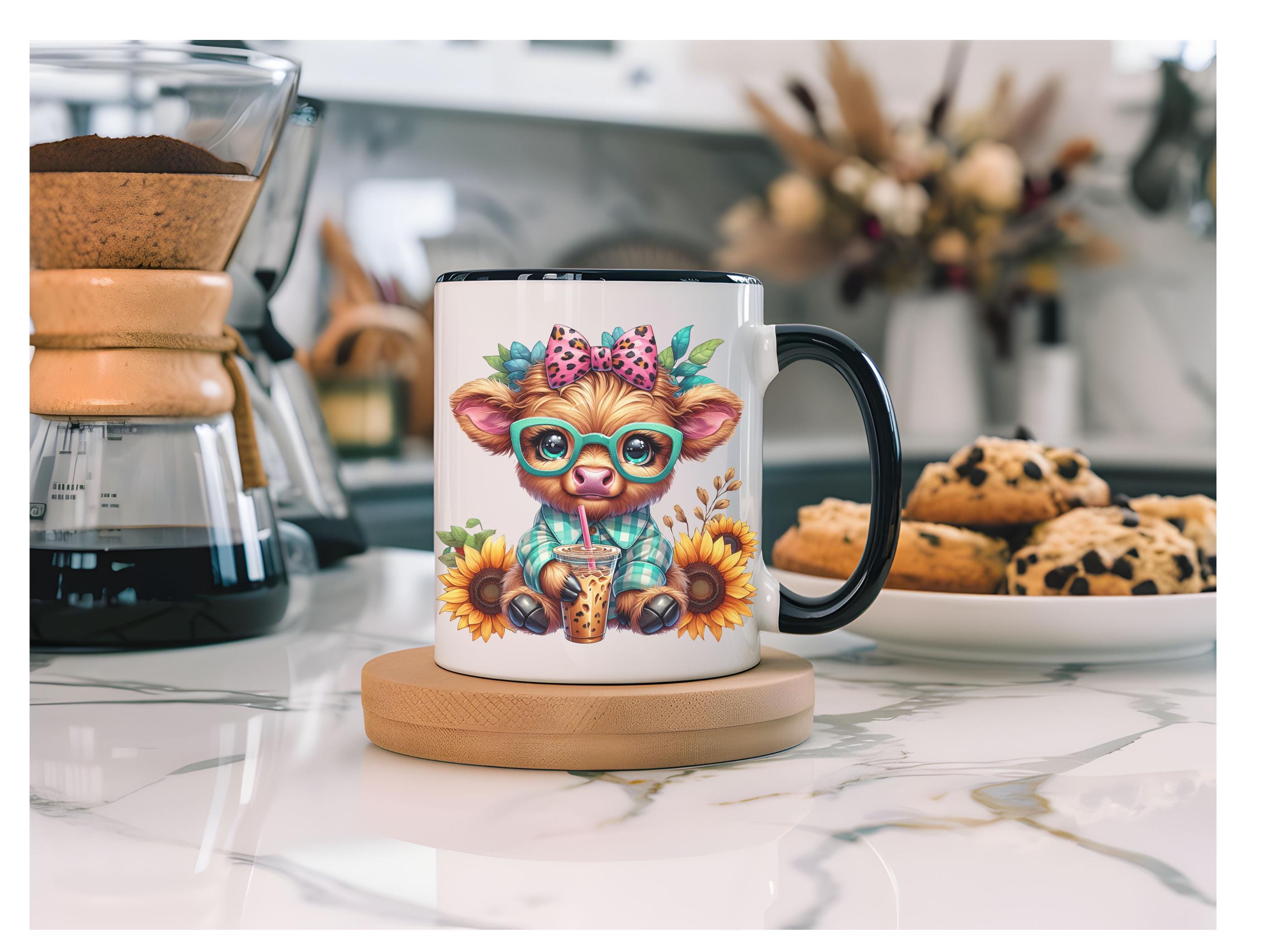 Cute Highland Cow Clipart PNG Sublimation Design With Sunflowers and ...