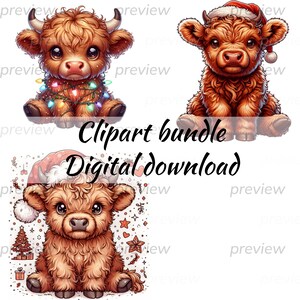 Cute Highland Cow Christmas Digital Art - Holiday Wall Decor Printable-Christmas Card Graphic-Christmas PNG-Funny Highland Cow In Santa Hat