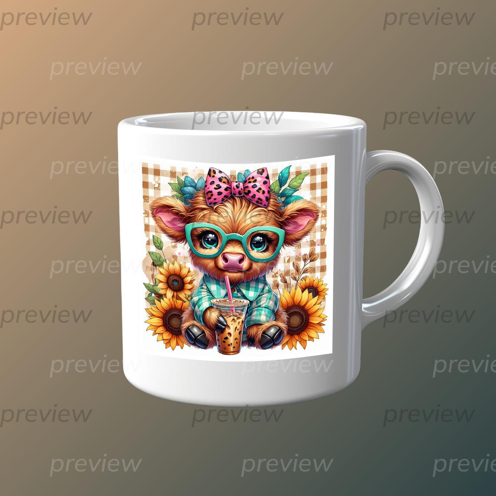 Cute Highland Cow Clipart PNG Sublimation Design With Sunflowers and ...