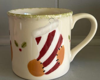 Starbucks Barista, Hartstone CHRISTMAS Mug with Red and White Striped Stockings