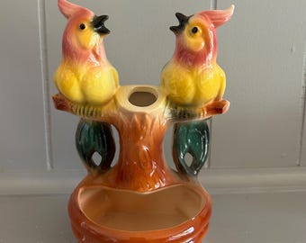 Vintage Mid Century Ceramic Parrot Vase - Made in USA #409