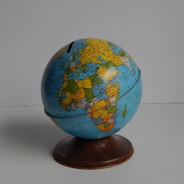 1960s Tin Globe Bank by Ohio Art