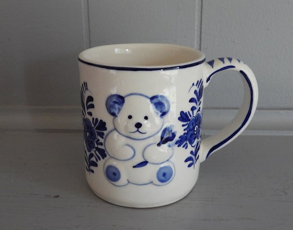 1984 D.A.I.C Handpainted Delft Blue Mug with Teddy Bear and Etsy France 1984 D.A.I.C Handpainted Delft Blue Mug with Teddy Bear and Etsy France