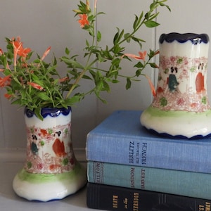 Vintage Japanese Kutani Ware Vases | Hand-Painted Geisha & Pagoda Design | Set of 2