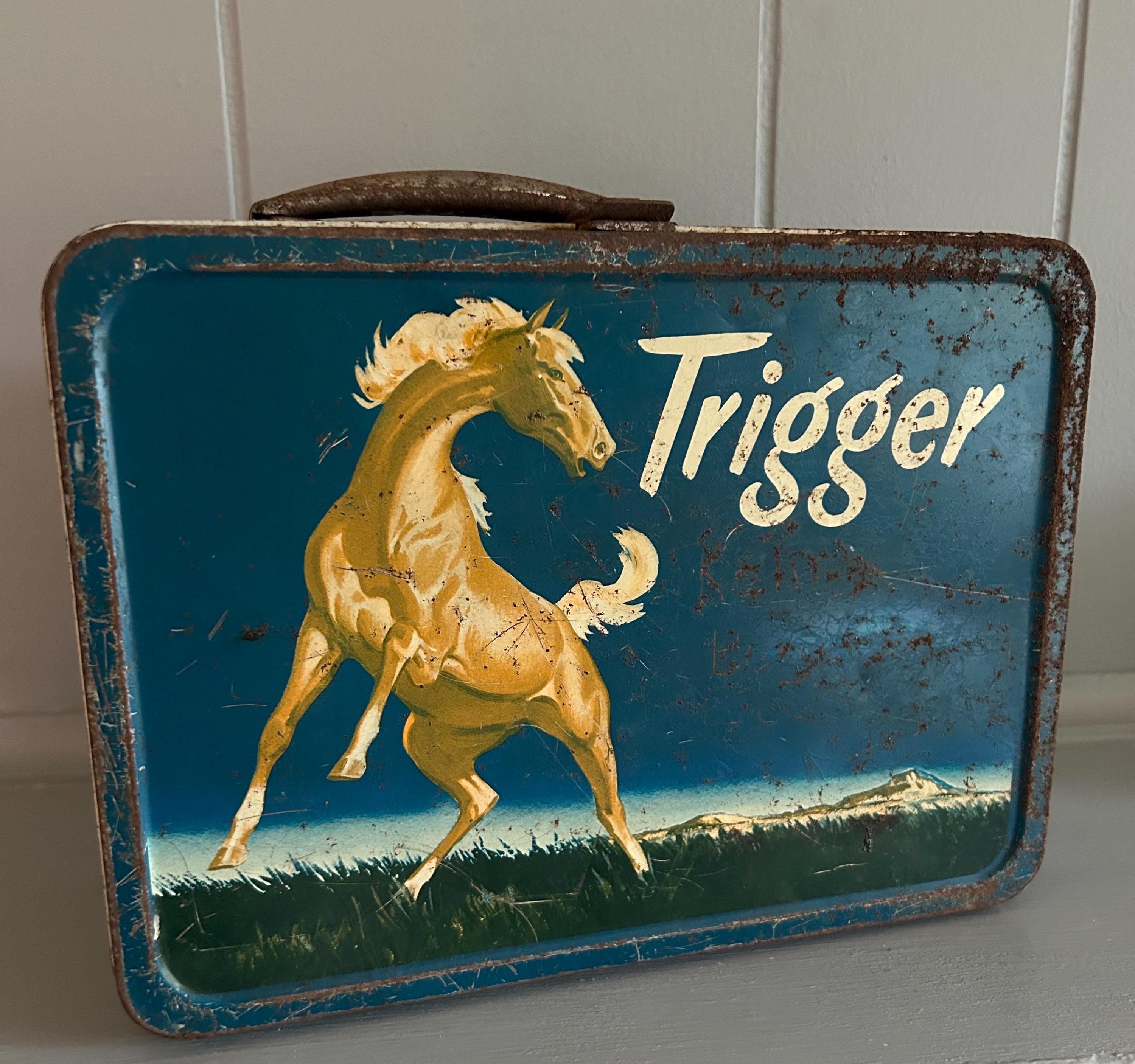 Vintage 1950s Roy Rogers Trigger Horse Metal Lunch Box - Rusty