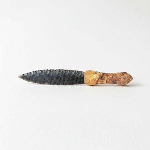 Flint Knapped Obsidian Dagger with Oak Burl wood Handle