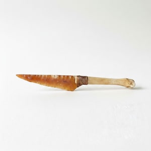 Primitive Flint Knife, Deer Leg Bone Handle (Handmade, Sharp)