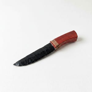 Flint Knapped Knife - Obsidian blade with Rosewood Handle, Primitive Collectible