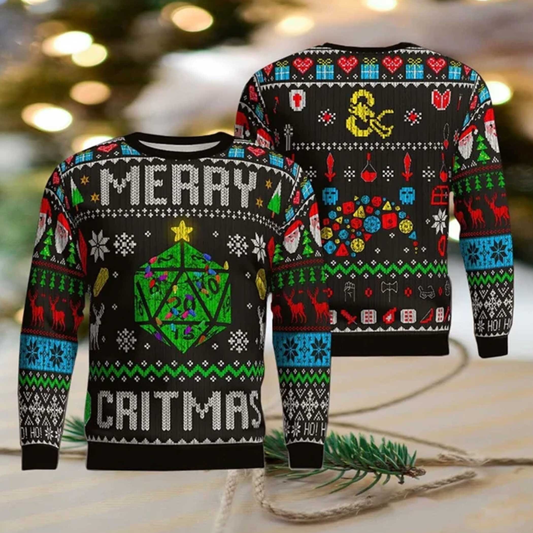 Discover Dungeons And Dragons Merry Critmas Christmas Ugly Christmas Sweater