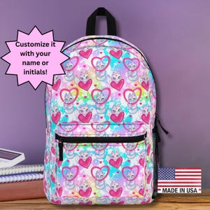 Kawaii Bunter Katzenrucksack - Personalisierte Pastellherz Schultasche