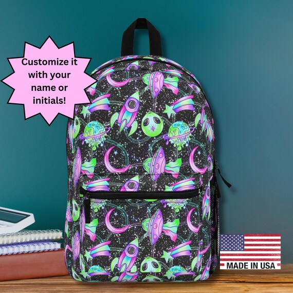 Neon Galaxy Rocket Backpack - Personalized Space School Bag  display picture 1