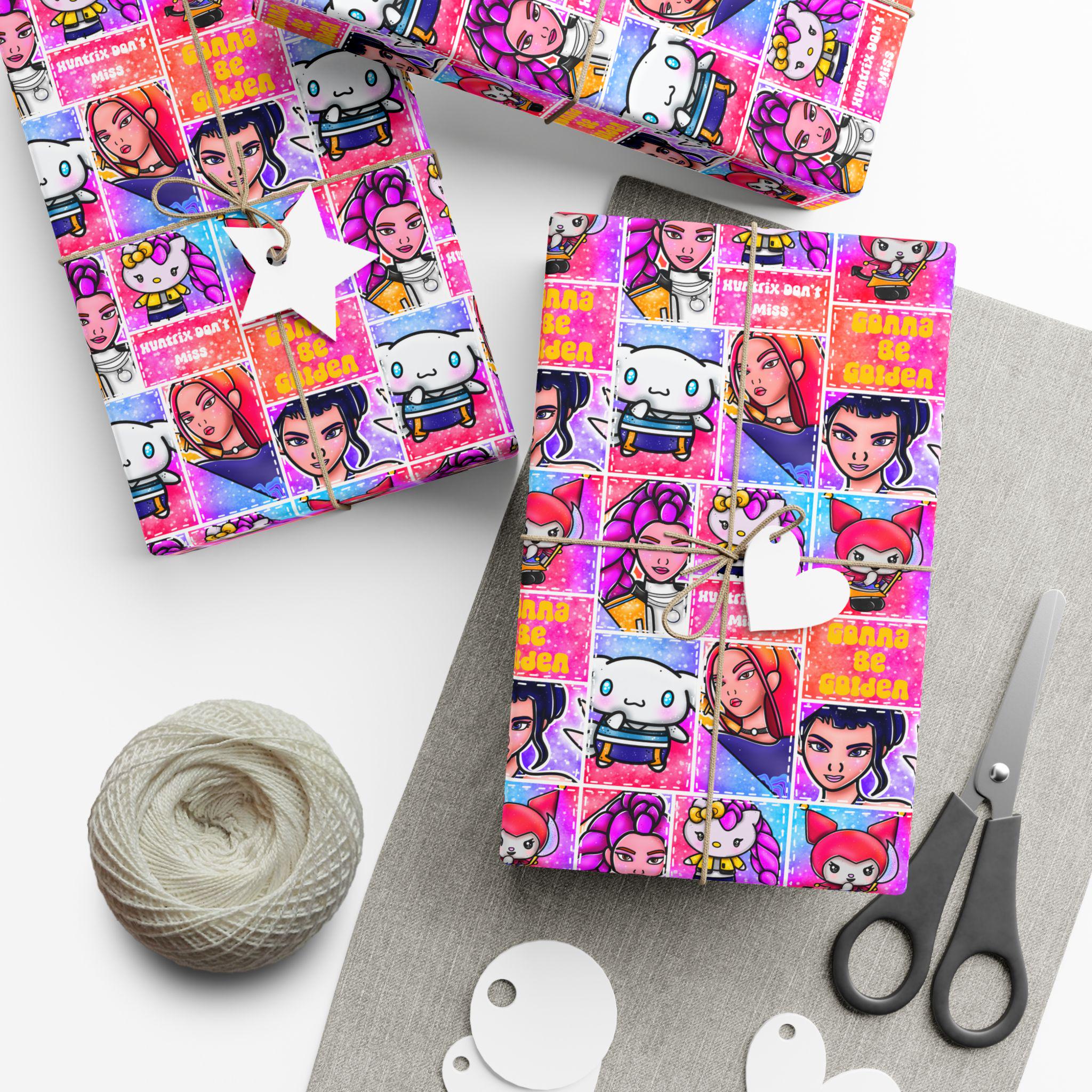 Discover Bright Pink Frames Kpop Huntrix Gift Wrap - Colorful Idol-Inspired Wrapping Paper, Cute Fan Gift Wrap, Matte or Satin Finish