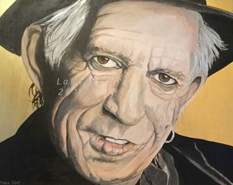 Keith Richards, The Rolling Stones, original acrylic painting, 16 x 20 inches
