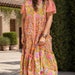 Printed Collared Neck Long Sleeve Dress